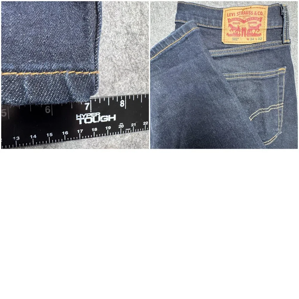 Levi's 502 Jeans Mens 34x31 Blue Dark Wash Tapered Leg Stretch Denim Pants